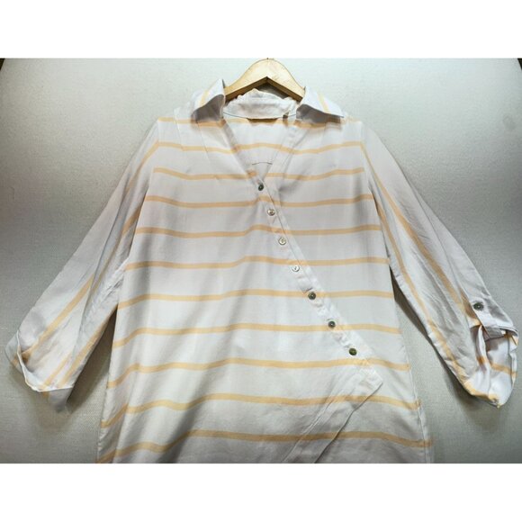 Soft Surroundings Women's Tunic Blouse Top Size S Peach White Stripe Asymmetrica - Picture 7 of 13